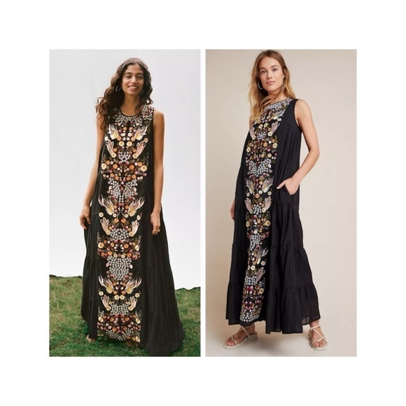 SAMANT CHAUHAN Anthropologie Black Embroidered Oversized Maxi Dress Size 4 NWT - Picture 11 of 16